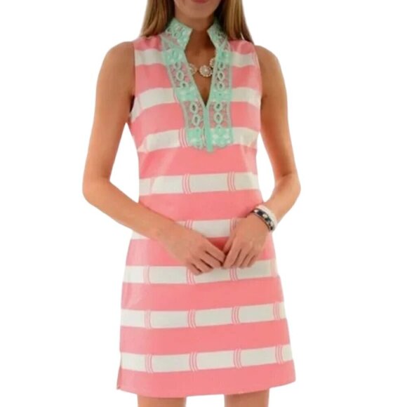 🆕 SAIL TO SABLE STS Women's Pink And White Striped Sleeveless Dress V-Neck S - Picture 1 of 9